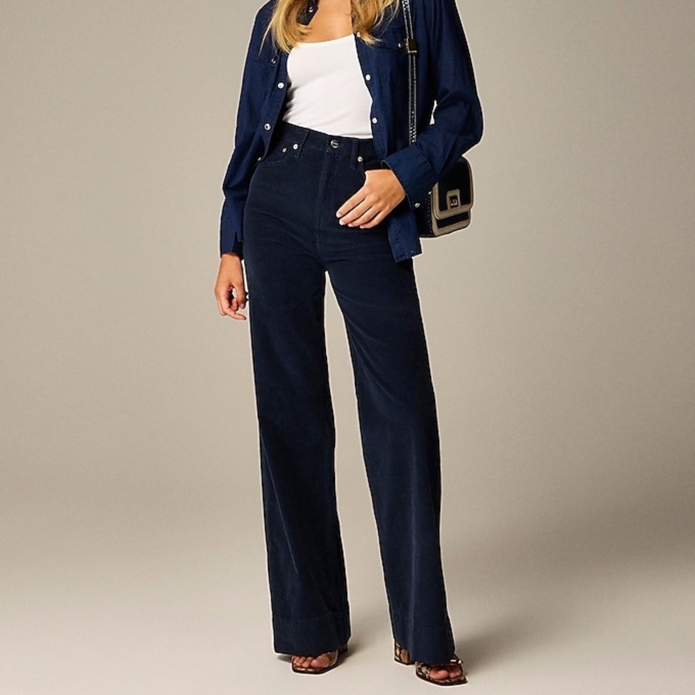 J. Crew Women's Tall Wide Leg Corduroy Trouser Pant Navy Blue NWT
